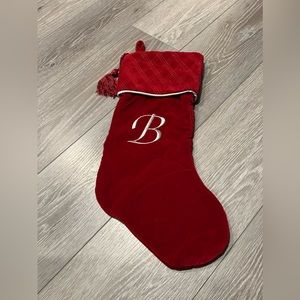Large “B” Monogram Christmas stocking in red & white.